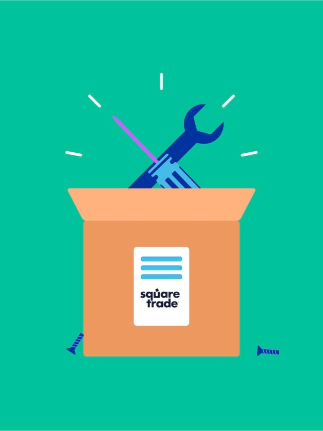 Fast nyckel och skruvmejsel som hoppar ut ur ett paket för att indikera att enheten skickas in för reparation